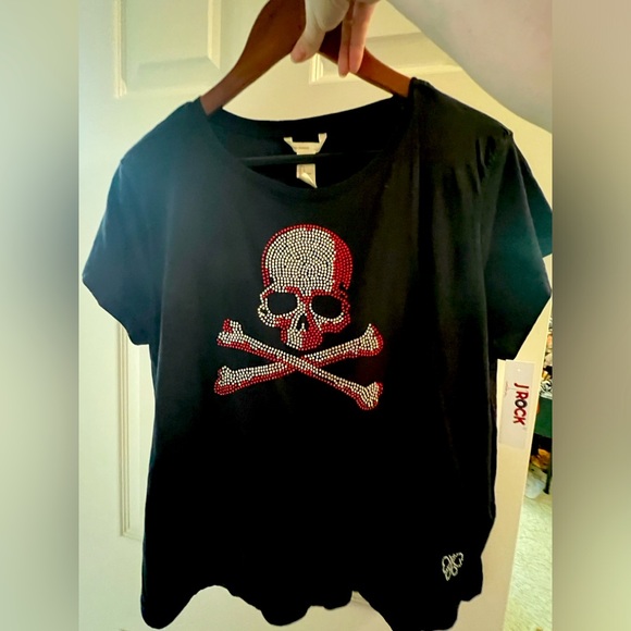 JRock Original Tops - 🌹SOLD 🌹 custom top shirt. Skull SWAROVSKI crystals.Couture, handmade Swarovski